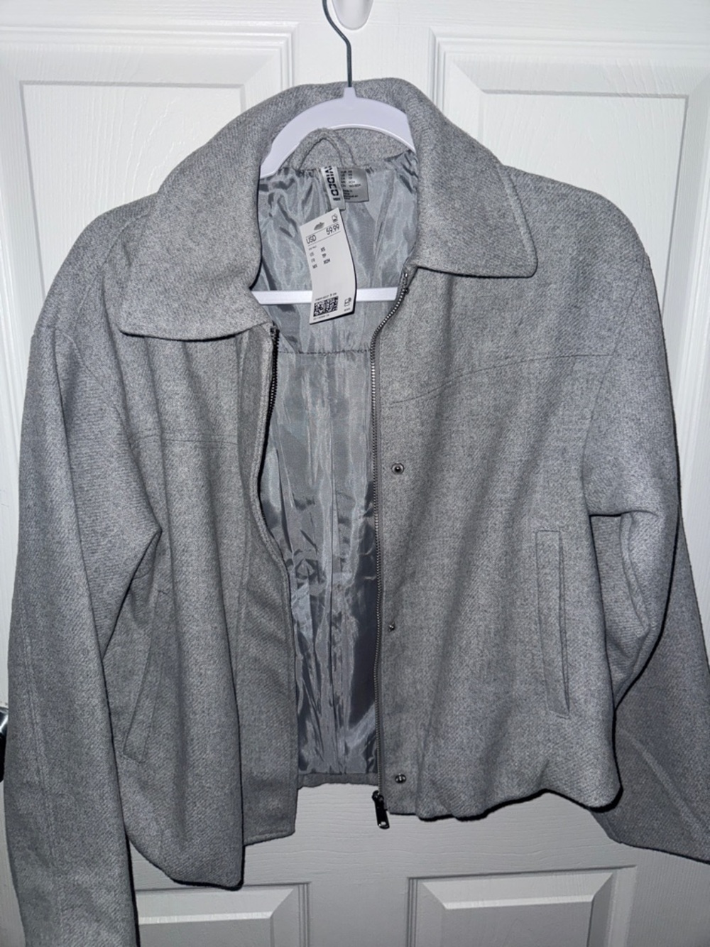 H&M Light Gray Bomber Jacket with Collar